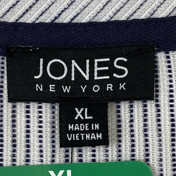 Jones New York Womens XL Short Sleeve V Neck Popover Top Ivory Navy Textured NEW - Picture 3 of 6